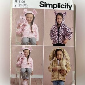 🍄NEW Simplicity R11196 Jacket Styles And Plush Animals Uncut Pattern Sewing